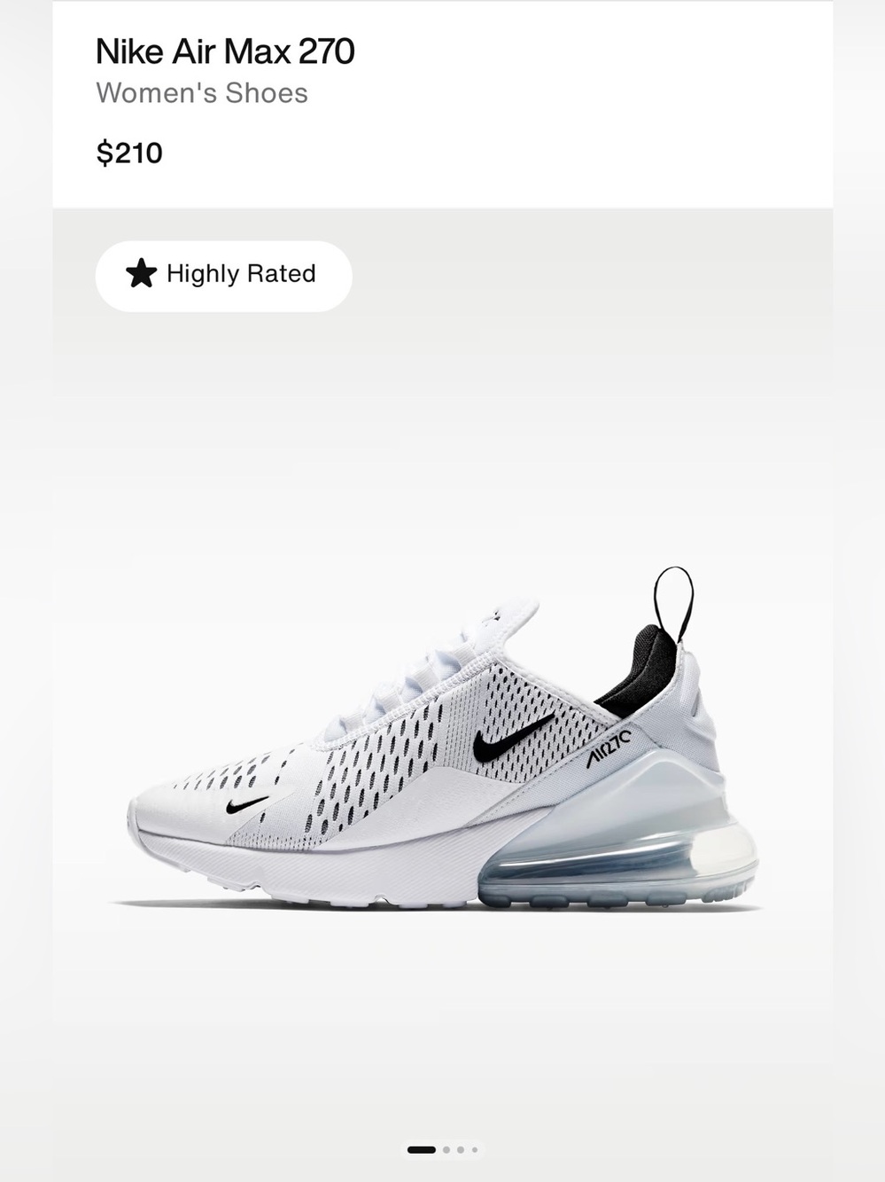 Nike Air Max 270 Sneakers size 6 — White/Black